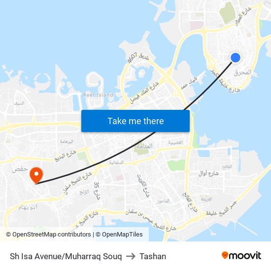 Sh Isa Avenue/Muharraq Souq to Tashan map