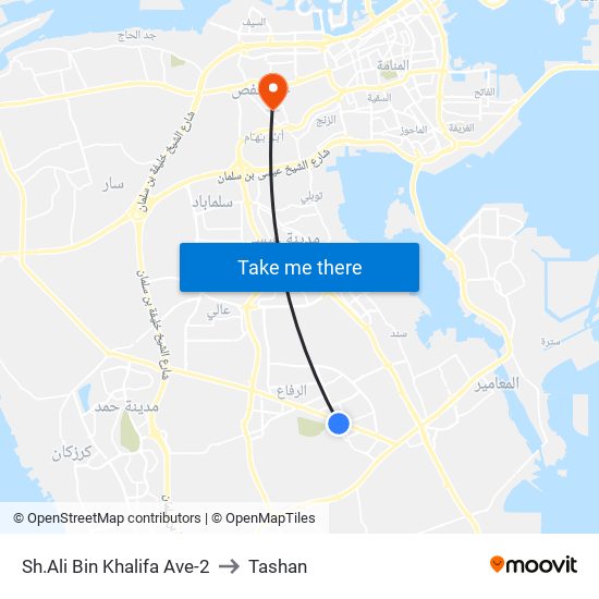Sh.Ali Bin Khalifa Ave-2 to Tashan map
