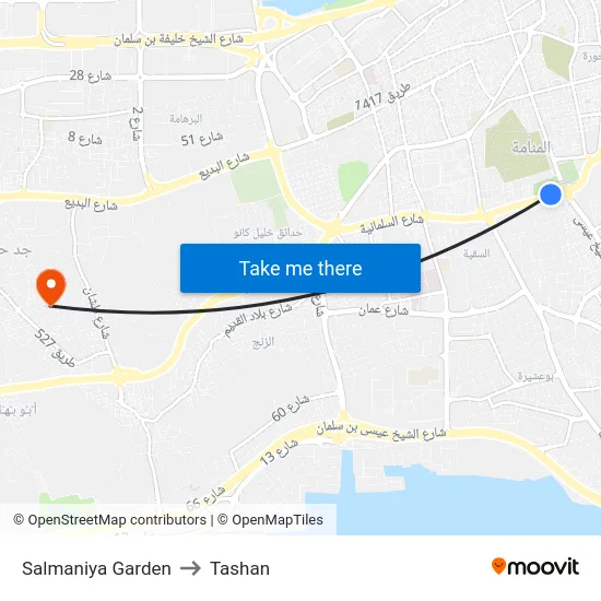 Salmaniya Garden to Tashan map