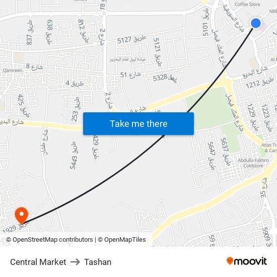 Central Market to Tashan map