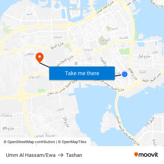 Umm Al Hassam/Ewa to Tashan map