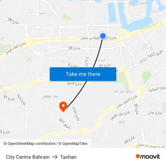 City Centre Bahrain to Tashan map