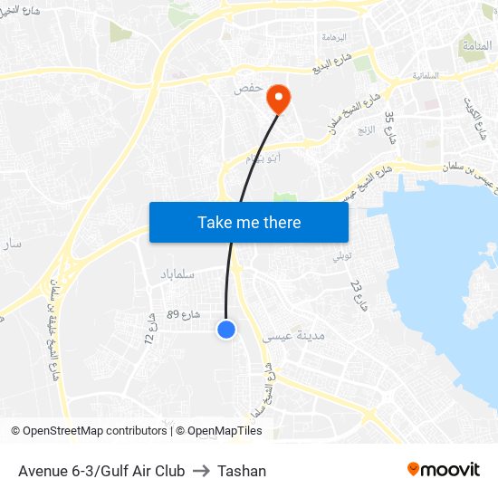 Avenue 6-3/Gulf Air Club to Tashan map