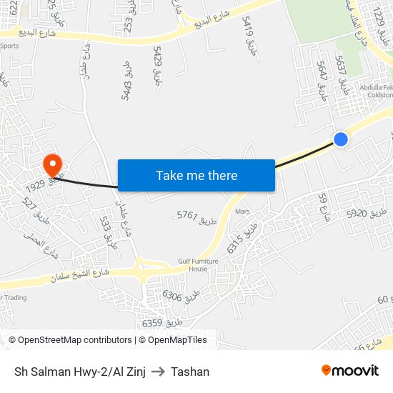 Sh Salman Hwy-2/Al Zinj to Tashan map