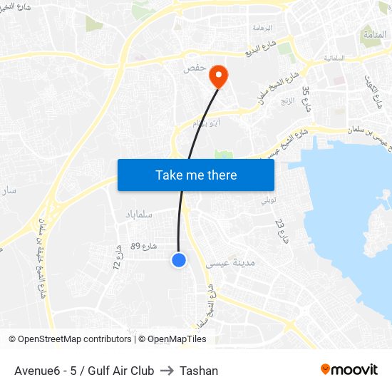 Avenue6 - 5 / Gulf Air Club to Tashan map