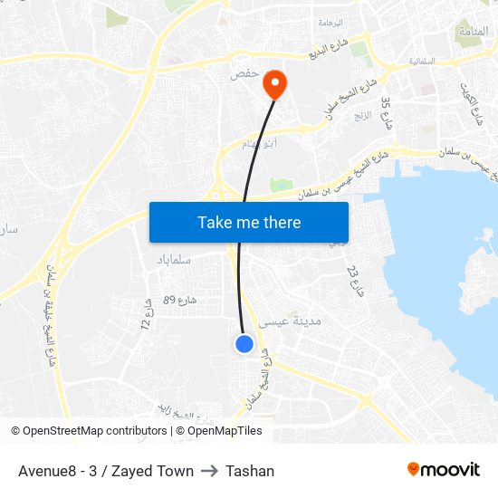 Avenue8 - 3 / Zayed Town to Tashan map