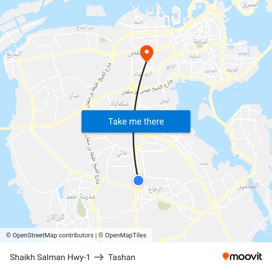 Shaikh Salman Hwy-1 to Tashan map