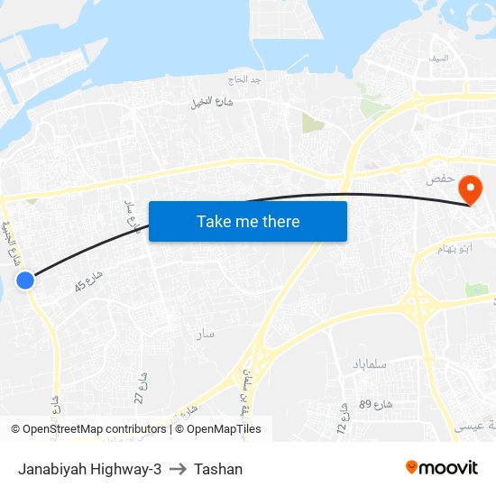 Janabiyah Highway-3 to Tashan map
