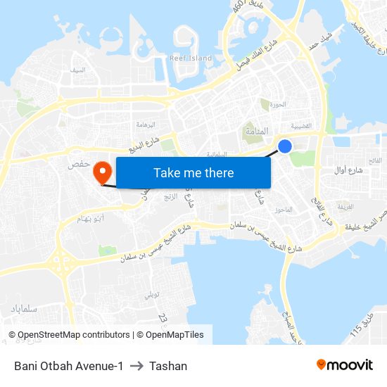 Bani Otbah Avenue-1 to Tashan map