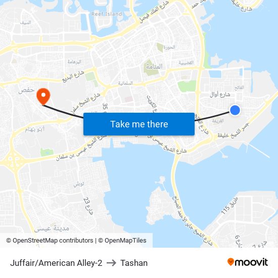Juffair/American Alley-2 to Tashan map