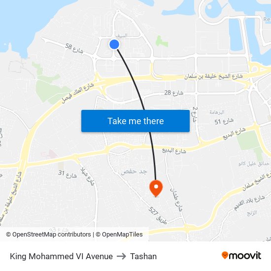 King Mohammed VI Avenue to Tashan map