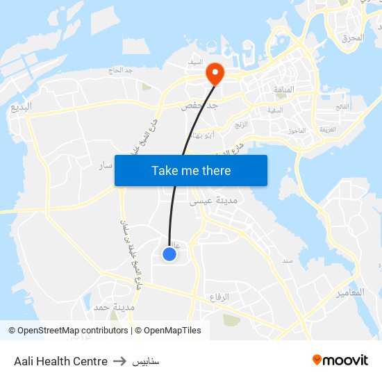 Aali Health Centre to سنابيس map