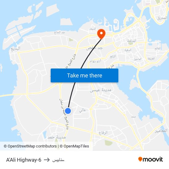 A'Ali Highway-6 to سنابيس map