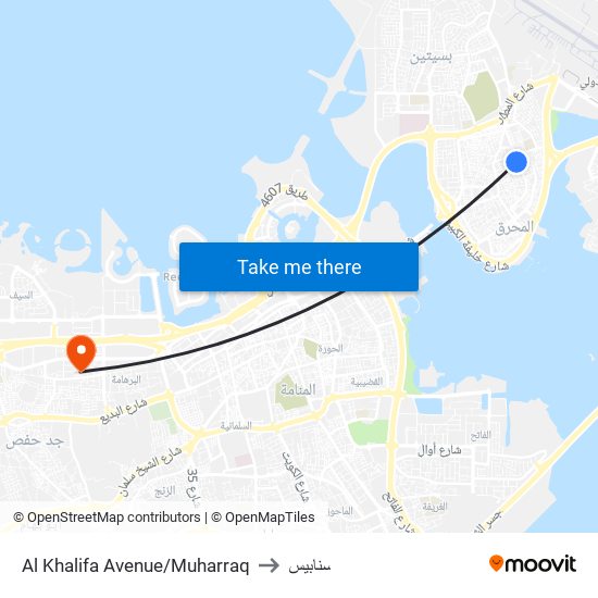 Al Khalifa Avenue/Muharraq to سنابيس map