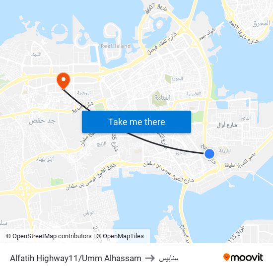 Alfatih Highway11/Umm Alhassam to سنابيس map