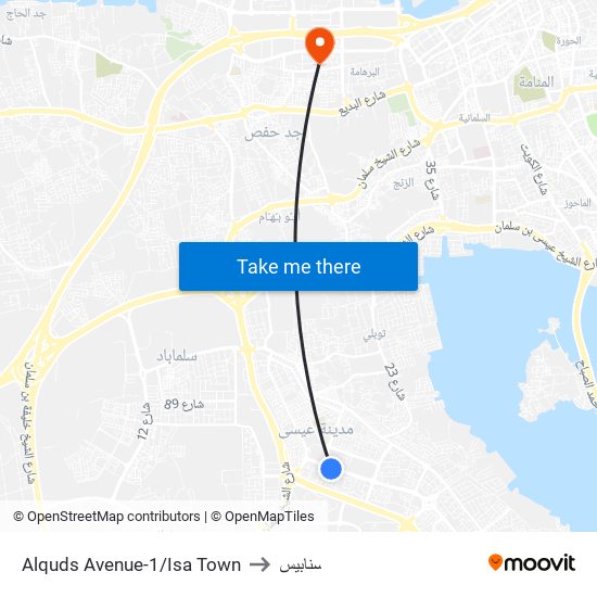 Alquds Avenue-1/Isa Town to سنابيس map