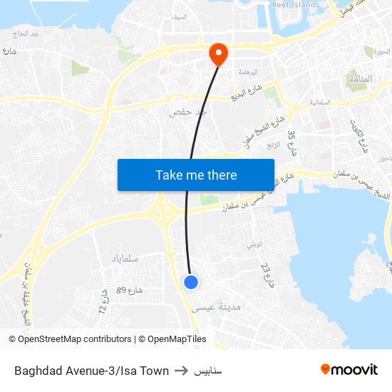 Baghdad Avenue-3/Isa Town to سنابيس map