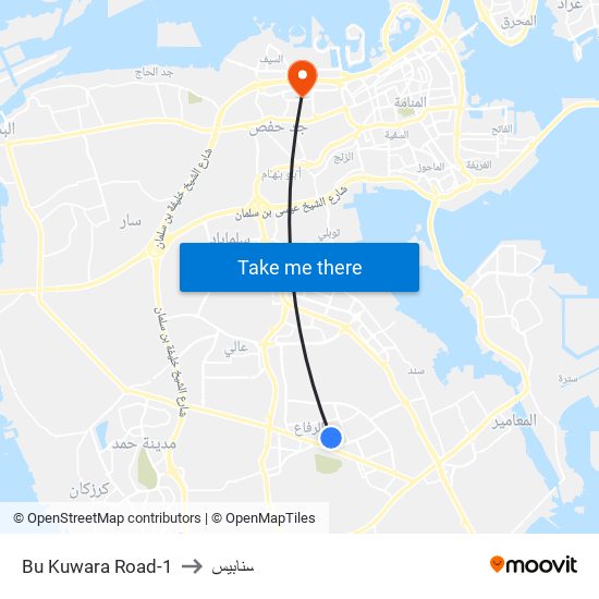 Bu Kuwara Road-1 to سنابيس map