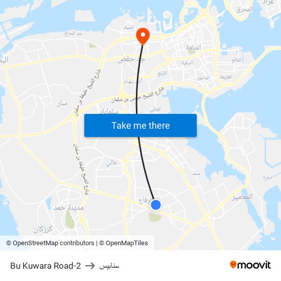Bu Kuwara Road-2 to سنابيس map
