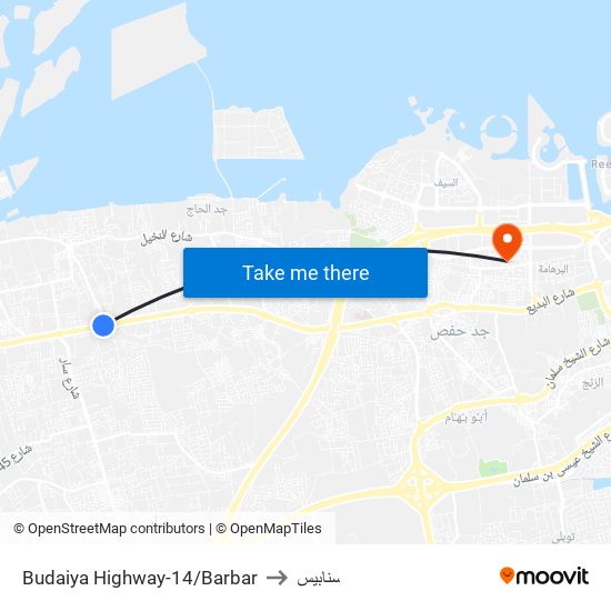 Budaiya Highway-14/Barbar to سنابيس map