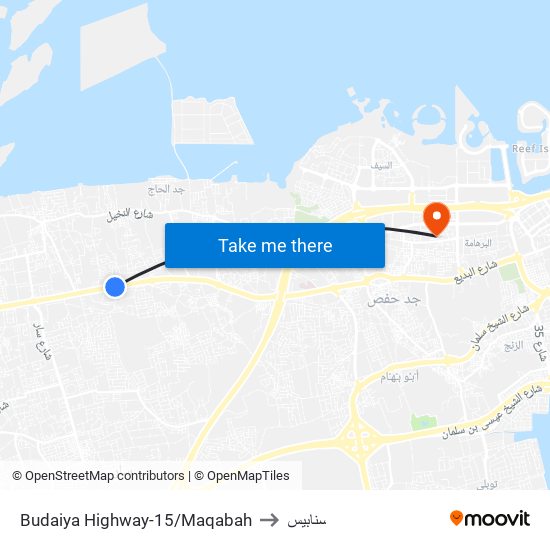Budaiya Highway-15/Maqabah to سنابيس map