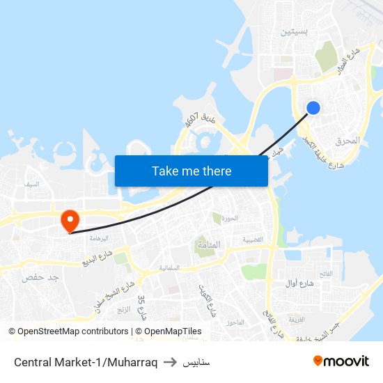 Central Market-1/Muharraq to سنابيس map