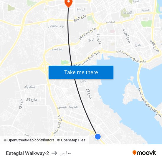 Esteglal Walkway-2 to سنابيس map