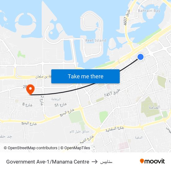 Government Ave-1/Manama Centre to سنابيس map