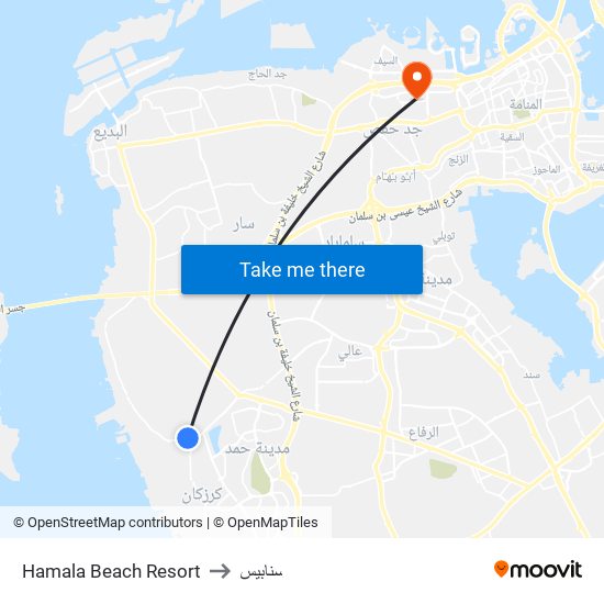 Hamala Beach Resort to سنابيس map