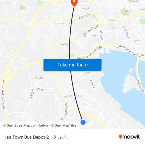 Isa Town Bus Depot-2 to سنابيس map