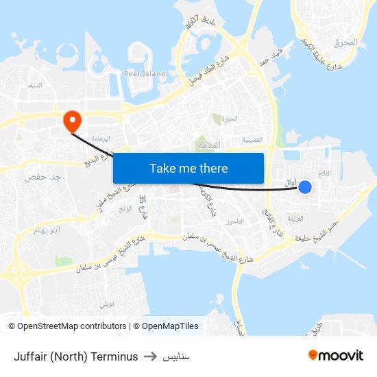 Juffair (North) Terminus to سنابيس map