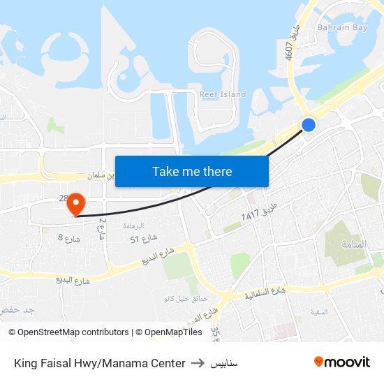 King Faisal Hwy/Manama Center to سنابيس map
