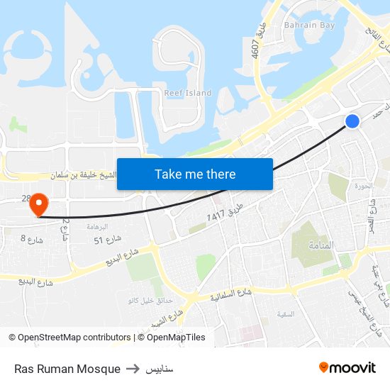 Ras Ruman Mosque to سنابيس map