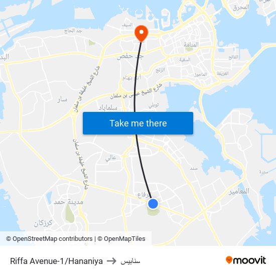 Riffa Avenue-1/Hananiya to سنابيس map