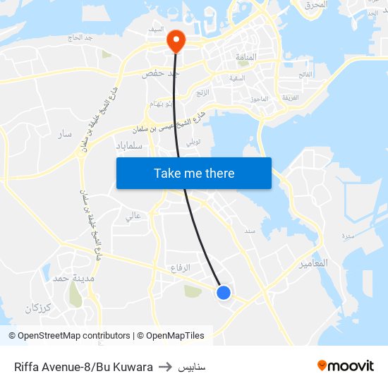 Riffa Avenue-8/Bu Kuwara to سنابيس map