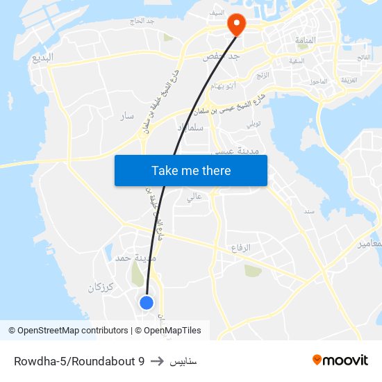 Rowdha-5/Roundabout 9 to سنابيس map