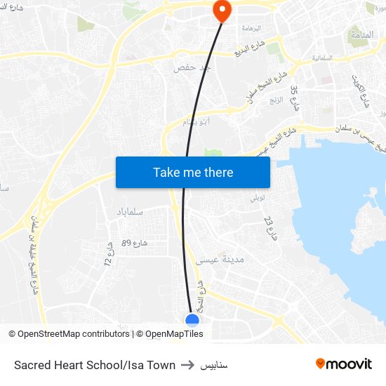 Sacred Heart School/Isa Town to سنابيس map