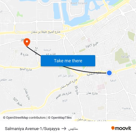 Salmaniya Avenue-1/Suqayya to سنابيس map