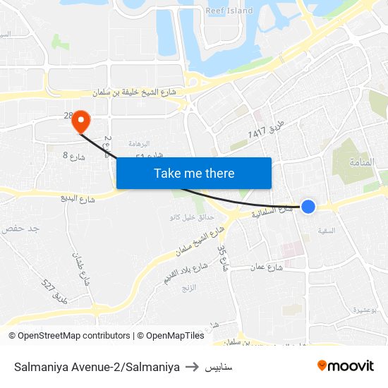 Salmaniya Avenue-2/Salmaniya to سنابيس map