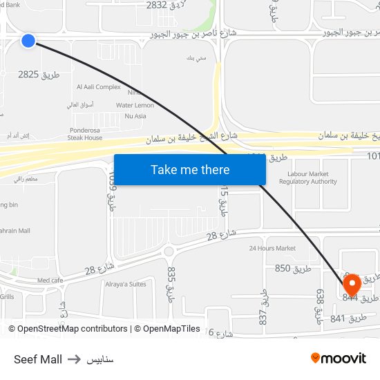 Seef Mall to سنابيس map