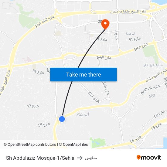 Sh Abdulaziz Mosque-1/Sehla to سنابيس map