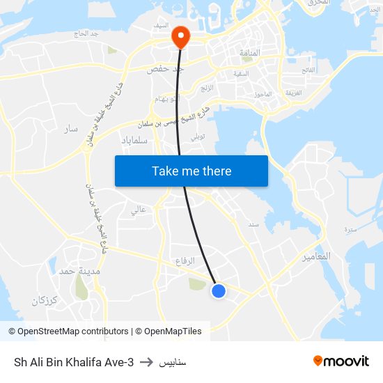 Sh Ali Bin Khalifa Ave-3 to سنابيس map