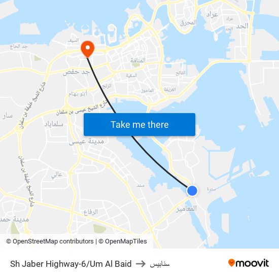 Sh Jaber Highway-6/Um Al Baid to سنابيس map