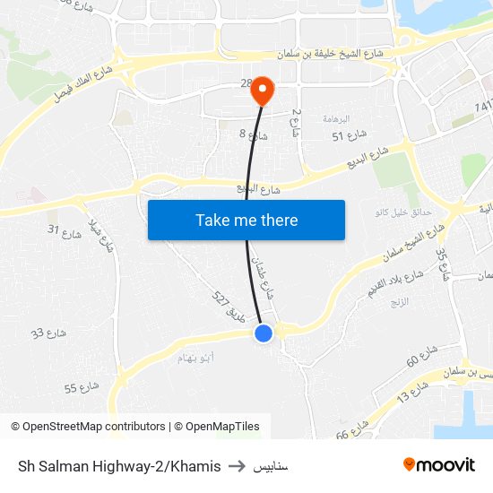 Sh Salman Highway-2/Khamis to سنابيس map