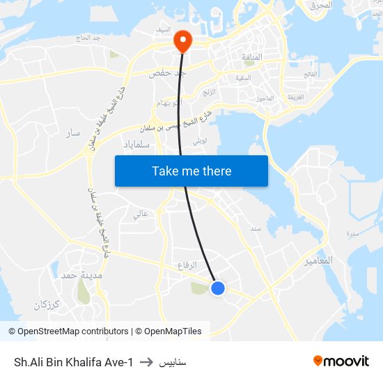 Sh.Ali Bin Khalifa Ave-1 to سنابيس map