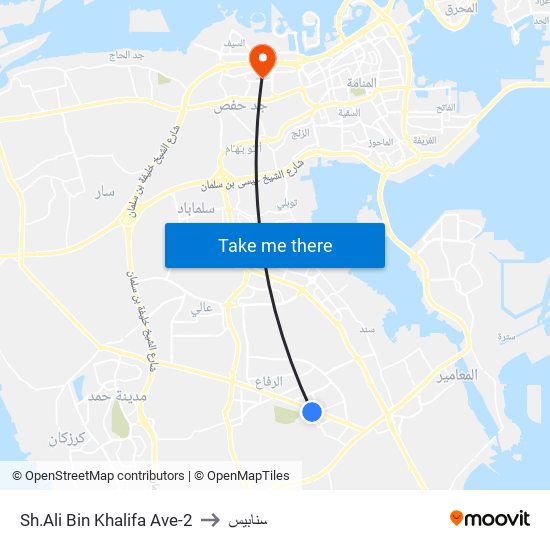 Sh.Ali Bin Khalifa Ave-2 to سنابيس map