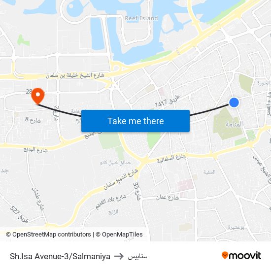 Sh.Isa Avenue-3/Salmaniya to سنابيس map