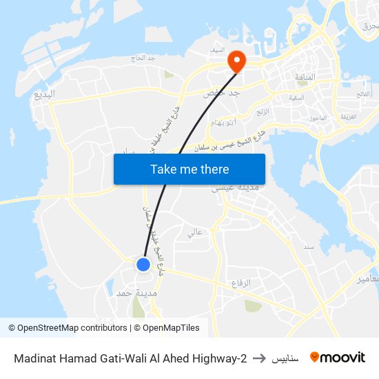 Madinat Hamad Gati-Wali Al Ahed Highway-2 to سنابيس map