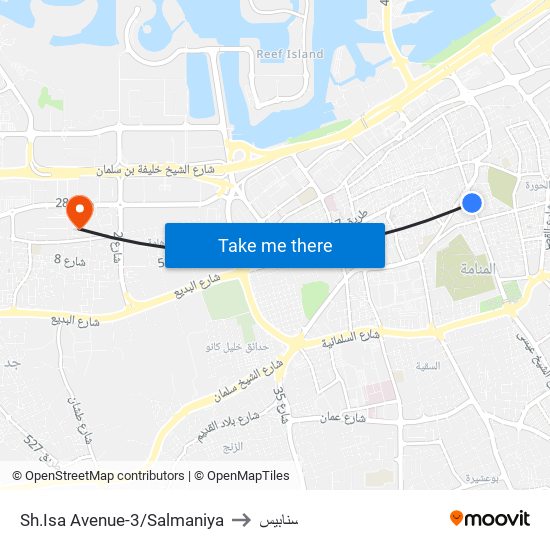 Sh.Isa Avenue-3/Salmaniya to سنابيس map