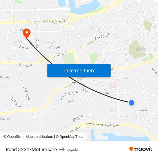 Road 3221/Mothercare to سنابيس map